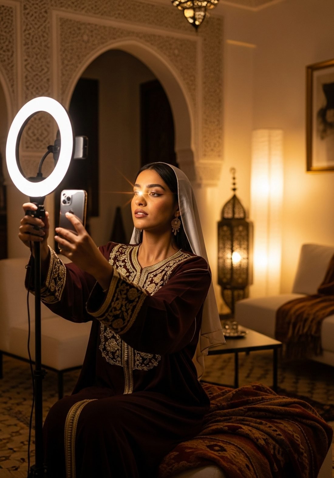 Créatrice de contenu marocaine en plein tournage