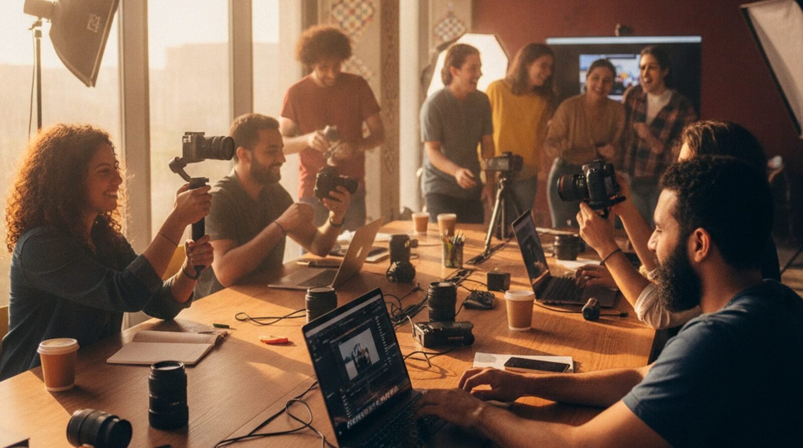 Moroccan content creators filming in a studio in Casablanca